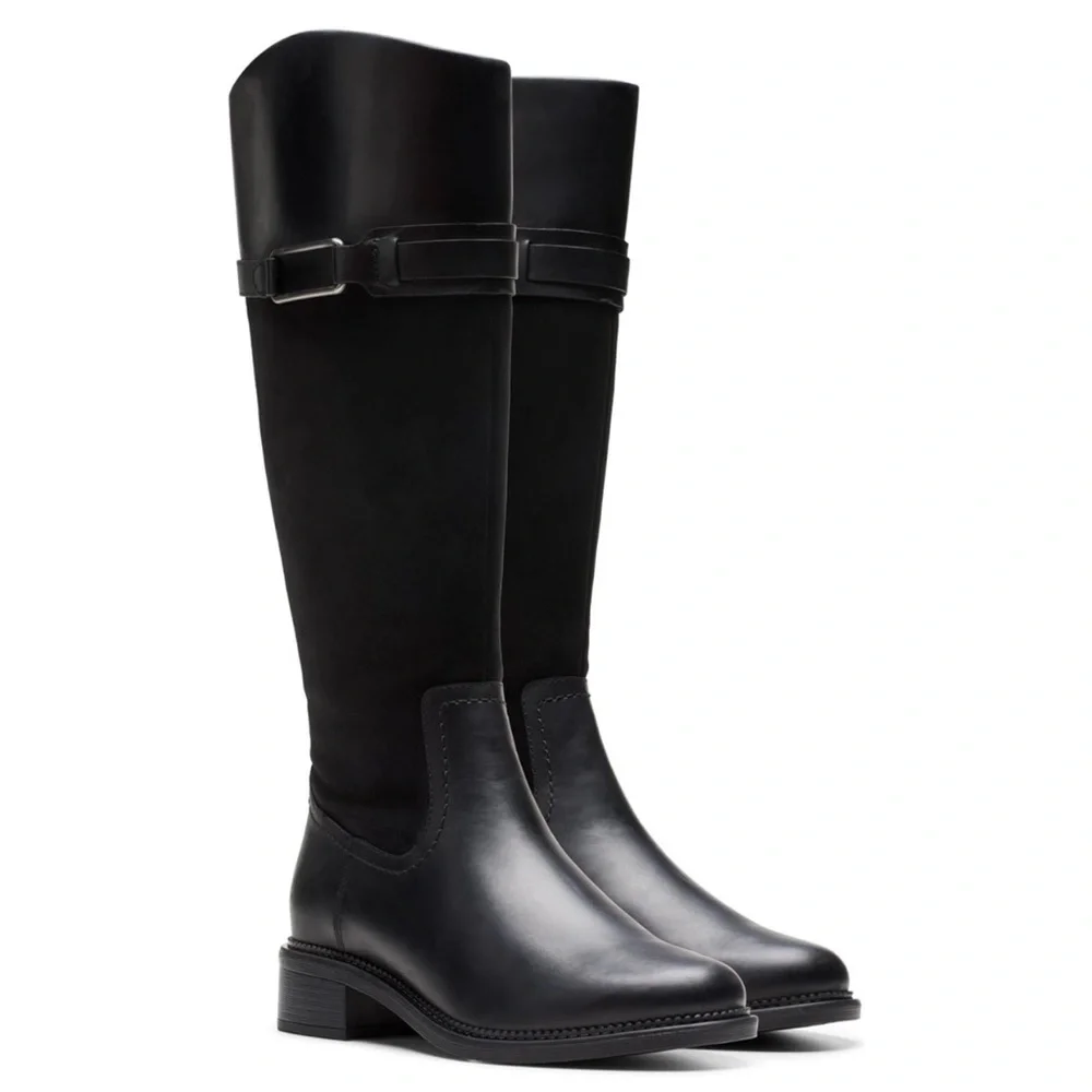 Clarks Women's Maye Carly Knee High Boot Leather / Suede Black US 6.5 NWOT